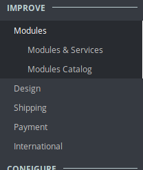 Modules tab in the left menu in PrestaShop 1.7.2.5