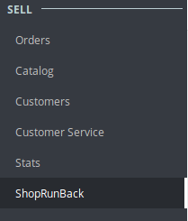 ShopRunBack tab in the left menu for PrestaShop 1.7.2.5